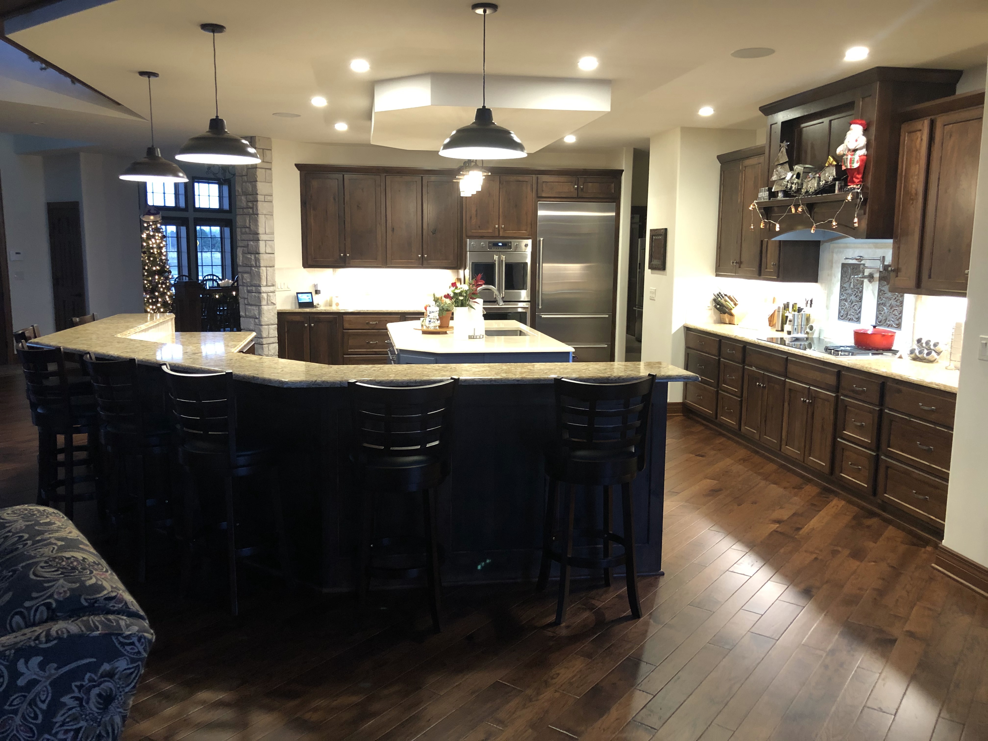 Rustic Hickory Kitchen with painted island Wheat Country WoodWorks LLC